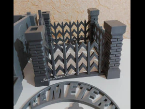 Gothic Set Cemetery Planter and 3 planter decorations Tombstones 3D Print Model