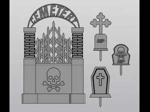 Gothic Set Cemetery Planter and 3 planter decorations Tombstones Modèles 3D en vedette