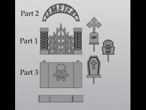 Gothic Set Cemetery Planter and 3 planter decorations Tombstones Modèles 3D en vedette