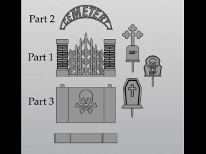 Gothic Set Cemetery Planter and 3 planter decorations Tombstones 3D Print Model