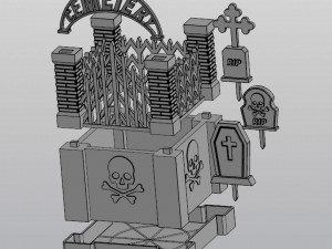 Gothic Set Cemetery Planter and 3 planter decorations Tombstones Modèles 3D en vedette