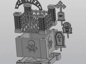 Gothic Set Cemetery Planter and 3 planter decorations Tombstones 3D Print Model