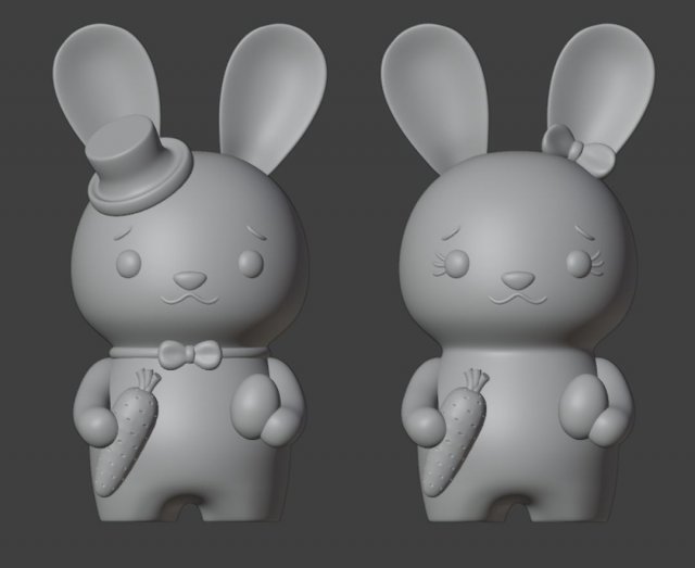 Easter Bunnies Figurines Couple Boy and Girl 3D Принт Модель .c4d .max .obj .3ds .fbx .stl .blend