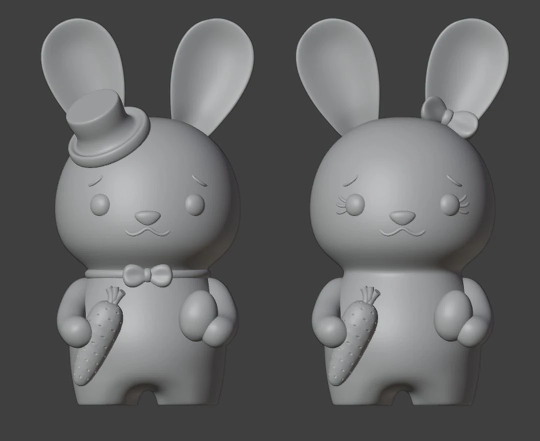 Easter Bunnies Figurines Couple Boy and Girl 3D Print Model .c4d .max .obj .3ds .fbx .stl .blend 