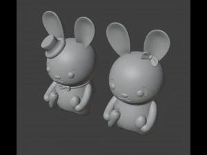 Easter Bunnies Figurines Couple Boy and Girl 3D Print Model