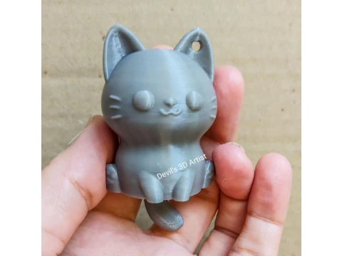 猫の関節式吊り下げおもちゃキーホルダー 3Dプリントモデル