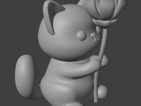 Cat and flower Figurine 3D Print Model