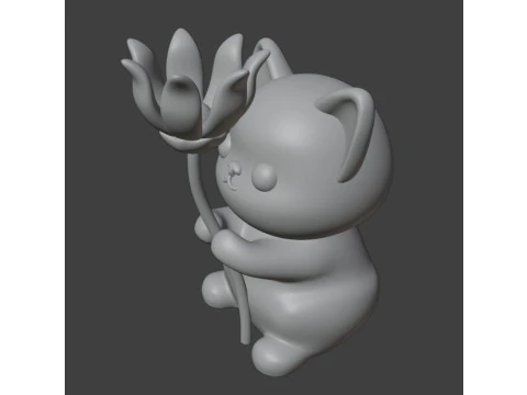 Cat and flower Figurine 3D Print Model