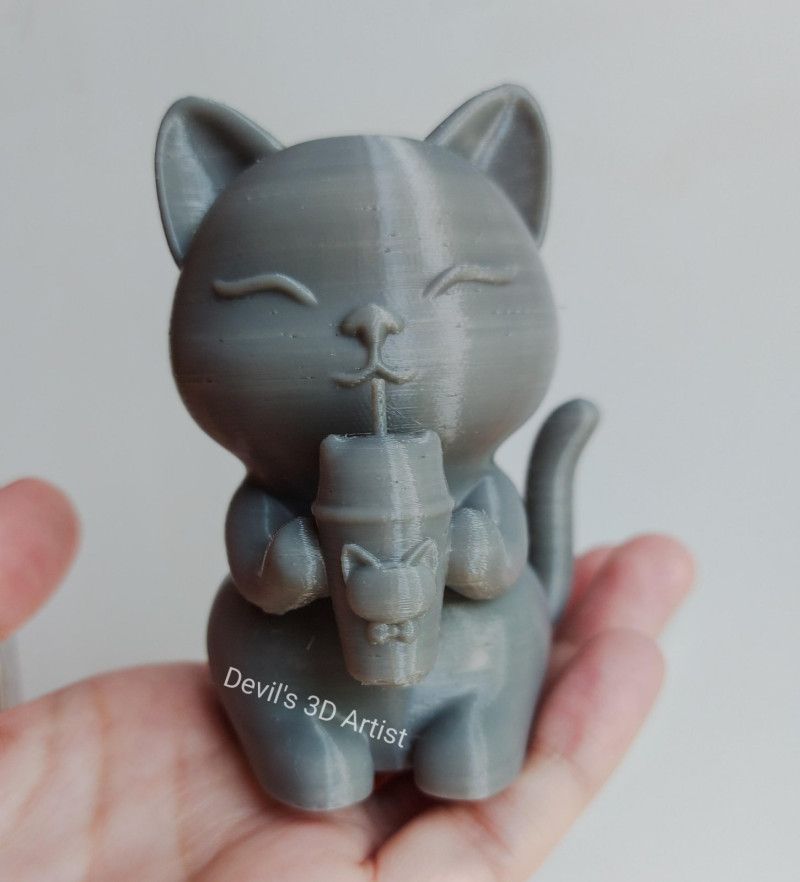 Set 2 models Happy morning cat Figurine v2 Boba cup 3D 프린트 모델 .c4d .max .obj .3ds .fbx .stl .blend 