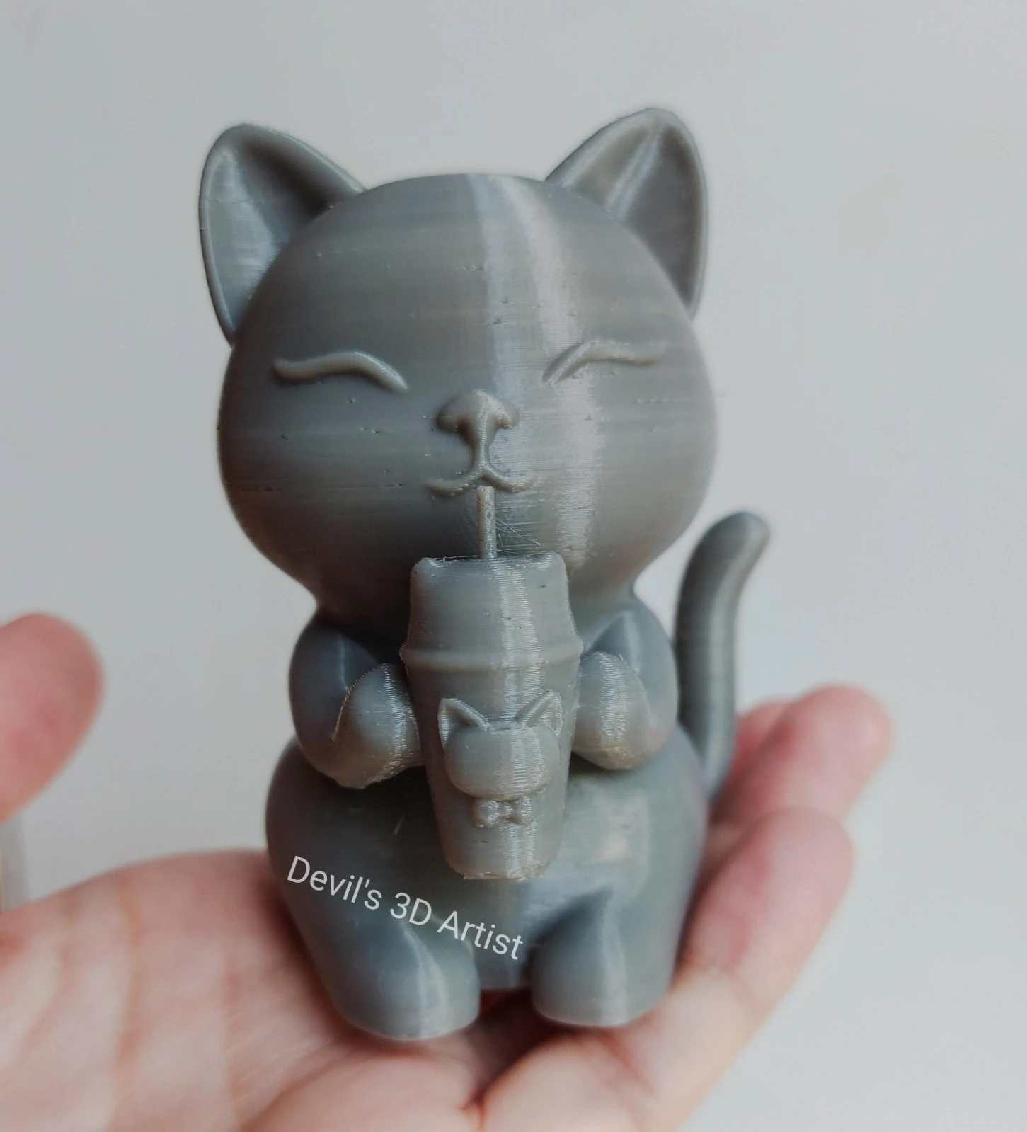 Set 2 models Happy morning cat Figurine v2 Boba cup 3D Print Model .c4d .max .obj .3ds .fbx .stl .blend