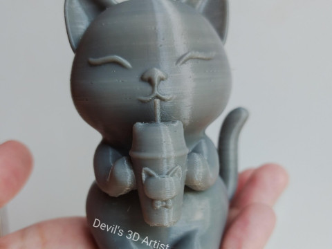 Set 2 models Happy morning cat Figurine v2 Boba cup Model do druku 3D