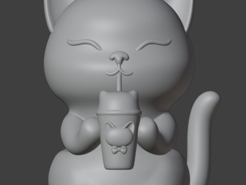 Set 2 models Happy morning cat Figurine v2 Boba cup 3D 프린트 모델