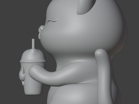 Set 2 models Happy morning cat Figurine v2 Boba cup 3D 프린트 모델