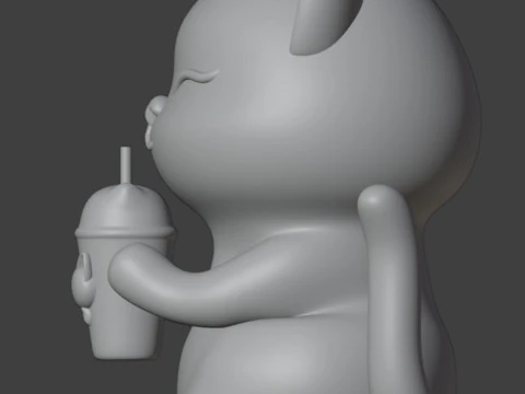 Set 2 models Happy morning cat Figurine v2 Boba cup 3D Print Model