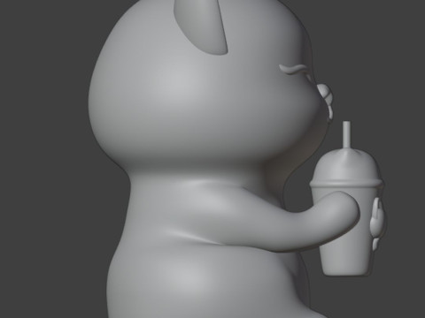 Set 2 models Happy morning cat Figurine v2 Boba cup 3D 프린트 모델