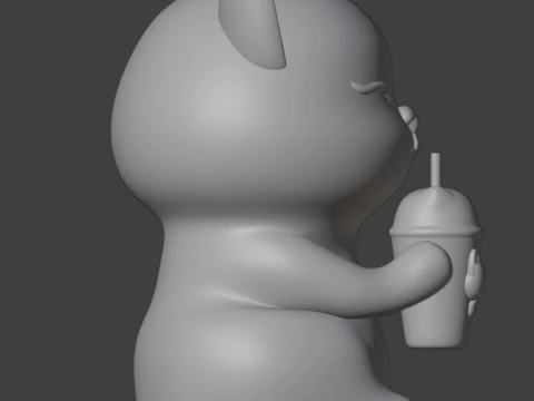 Set 2 models Happy morning cat Figurine v2 Boba cup 3D Print Model