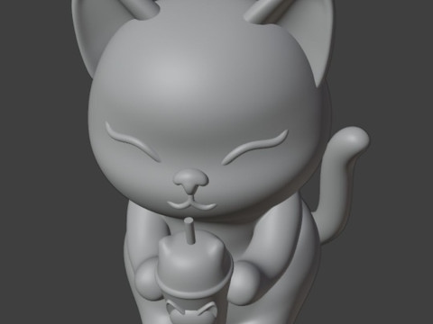Set 2 models Happy morning cat Figurine v2 Boba cup 3D 프린트 모델