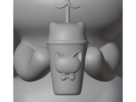 Set 2 models Happy morning cat Figurine v2 Boba cup 3D 프린트 모델