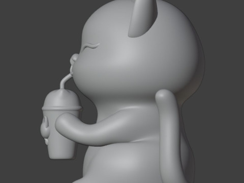 Set 2 models Happy morning cat Figurine v2 Boba cup 3D 프린트 모델