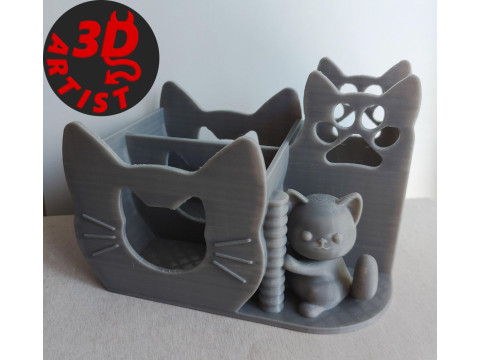Cute cat Penholder Organizer 3D Baskı Modeli