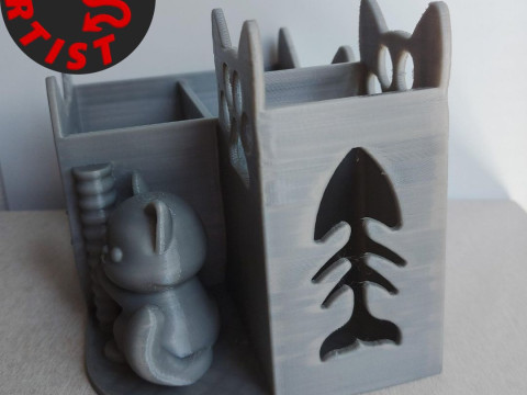 Cute cat Penholder Organizer 3D Baskı Modeli
