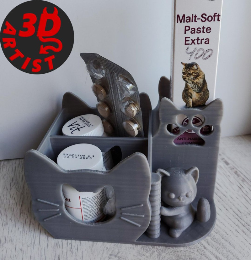 Cute cat Penholder Organizer 3D Baskı Modeli .c4d .max .obj .3ds .fbx .stl .blend 