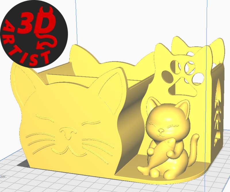 Cat with fish Organizer 3D प्रिंट मॉडल .c4d .max .obj .3ds .fbx .stl .blend 