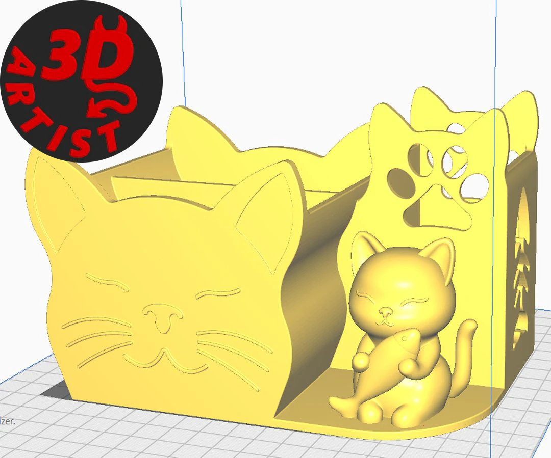 Cat with fish Organizer 3D Print Model .c4d .max .obj .3ds .fbx .stl .blend 
