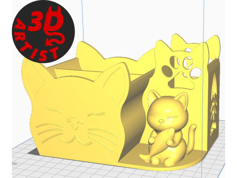 Cat with fish Organizer Modèles 3D en vedette