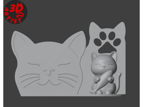 Cat with fish Organizer 3D प्रिंट मॉडल