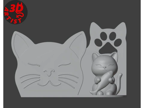 Cat with fish Organizer 3D Print Model