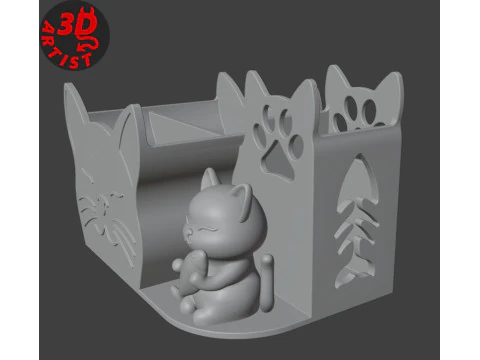 Cat with fish Organizer 3D Print Model