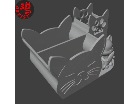 Cat with fish Organizer 3D Print Model