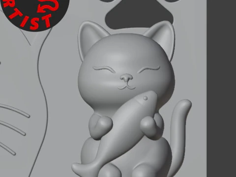 Cat with fish Organizer 3D Print Model