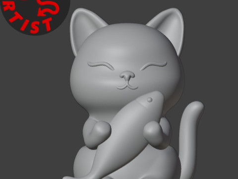 Cat with fish Figurine 3D 프린트 모델