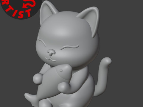 Cat with fish Figurine 3D 프린트 모델