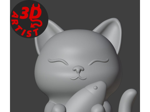 Cat with fish Figurine 3D 프린트 모델
