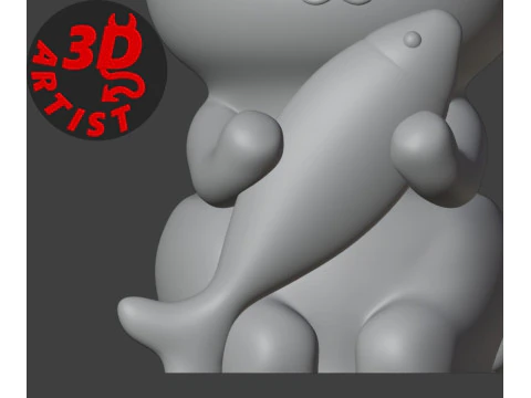 Cat with fish Figurine 3D Print Model