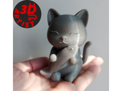 Cat with fish Figurine Model do druku 3D