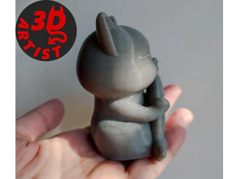 Cat with fish Figurine 3D Print Model