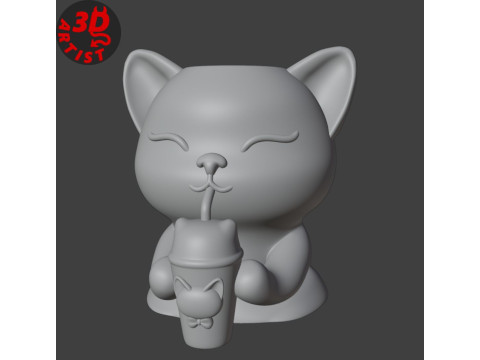 Happy morning cat Vase v2 Boba cup Modello di stampa 3D