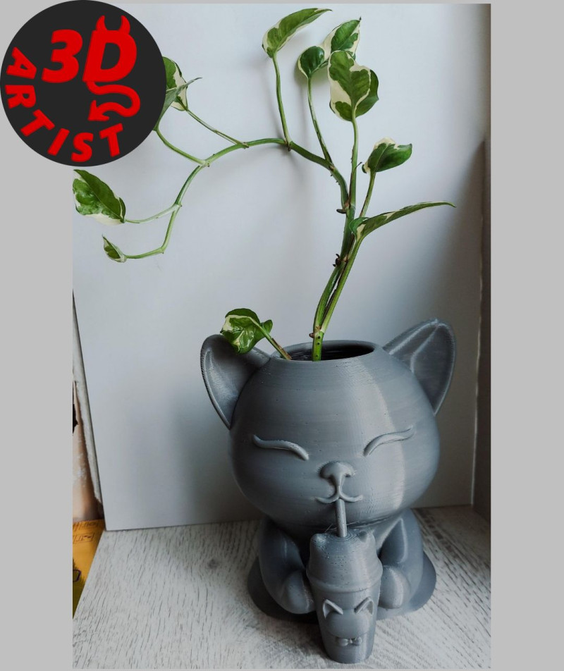 Happy morning cat Vase v2 Boba cup Modello di stampa 3D .c4d .max .obj .3ds .fbx .stl .blend 