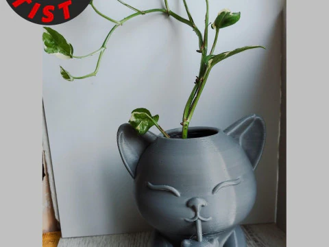 Happy Morning Cat Vase v2 Boba Tasse 3D Druckmodell