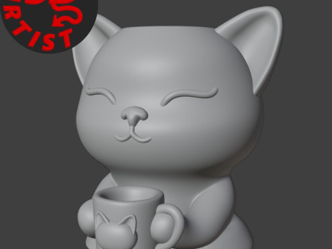 Happy morning cat Vase Model do druku 3D