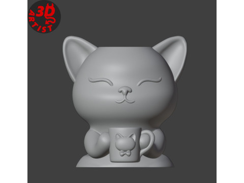 Happy morning cat Vase 3Dプリントモデル