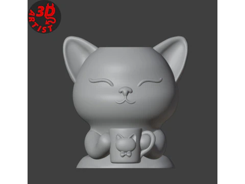 Happy morning cat Vase 3D Print Model