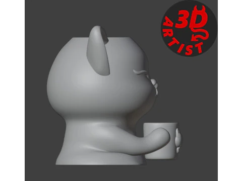 Happy morning cat Vase 3D Print Model