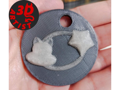Cat Astronaut Sign Keychain Model Cetak 3D