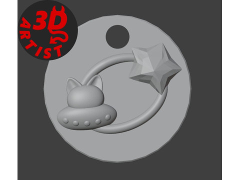 Cat Astronaut Sign Keychain Model Cetak 3D