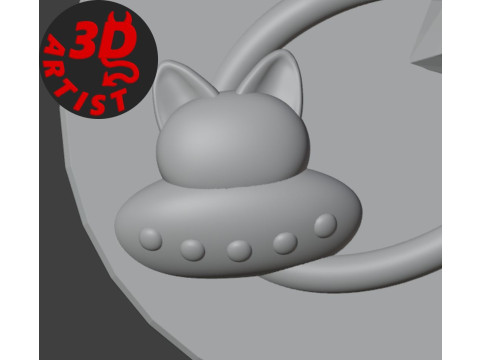 Cat Astronaut Sign Keychain Model Cetak 3D